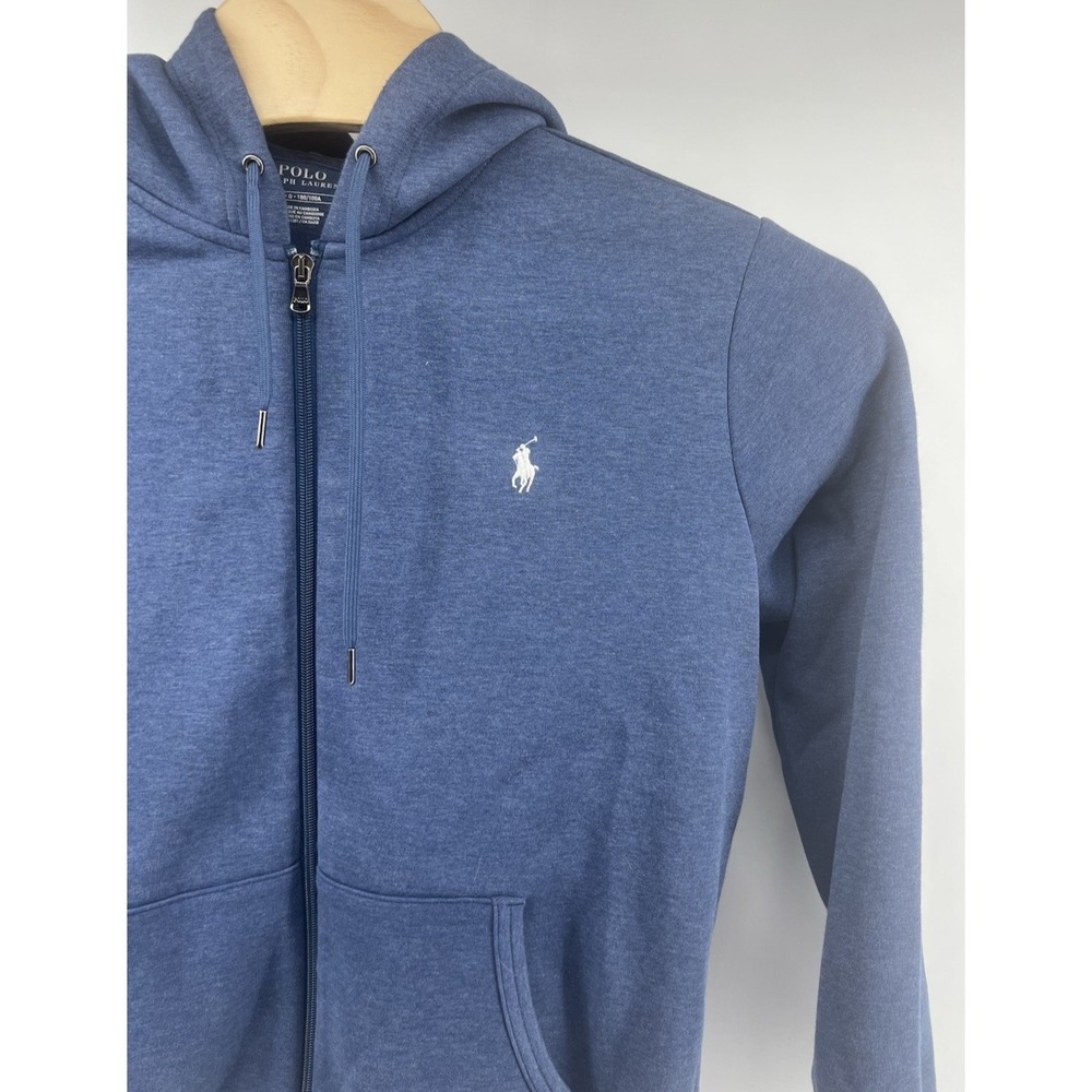 Polo Ralph Lauren Full Zip Hoodie Sweatshirt Large Heather Blue Mens Cott/Poly